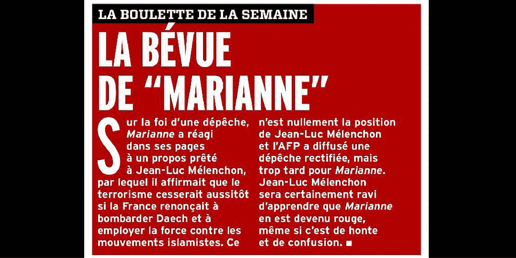 Boulette de la semaine : <i>Marianne</i> rectifie le tir